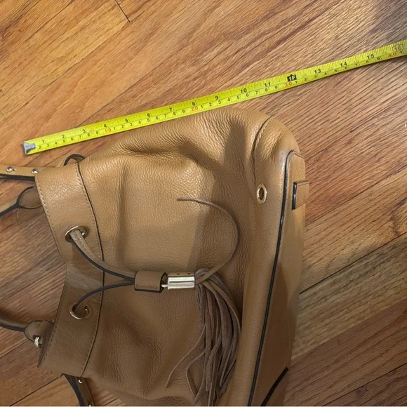 MILLY Astor Leather Drawstring Bucket Handbag Caramel Crossbody Shoulder Bag - Picture 11 of 11